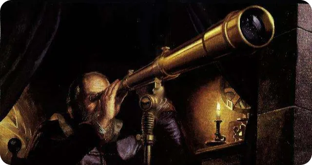 Galileo Galilei with his astronomic lens